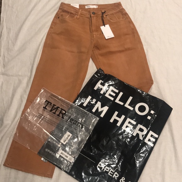 Piper and Scoot “Haylen” Mid Rise Crop Wide Leg Jeans Mustard/Rust 25 - Picture 12 of 16